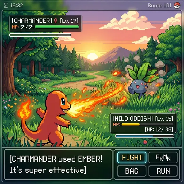 Retro pixel-art battle scene